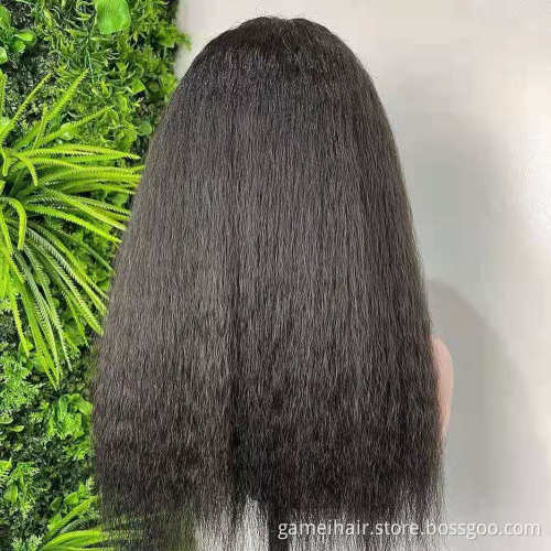 Kinky Straight Wig Glueless Brazilian Yaki Straight Lace Front Human Hair Wig For Black Women Pre Plucked Bleached Knot Remy Wig
